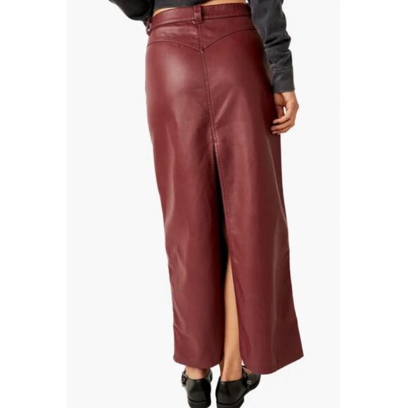 NWT‎ Free People City Slicker Faux Vegan Leather Maxi Skirt in Red Jasper - Picture 3 of 8